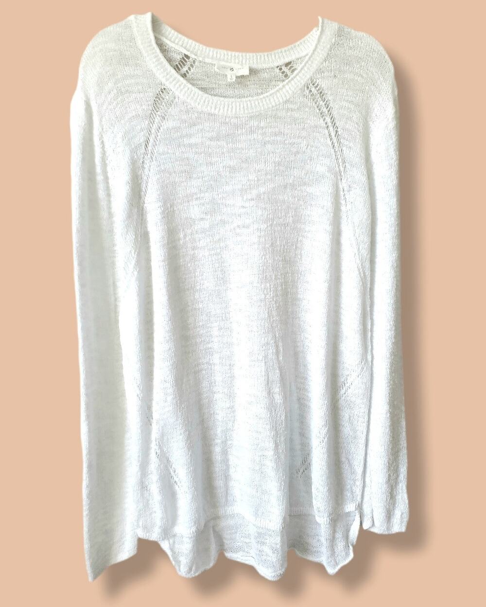 Women Lou Gray White Sheer Cobweb Knit Top XL Coastal Beach Fairy Cozy Resort